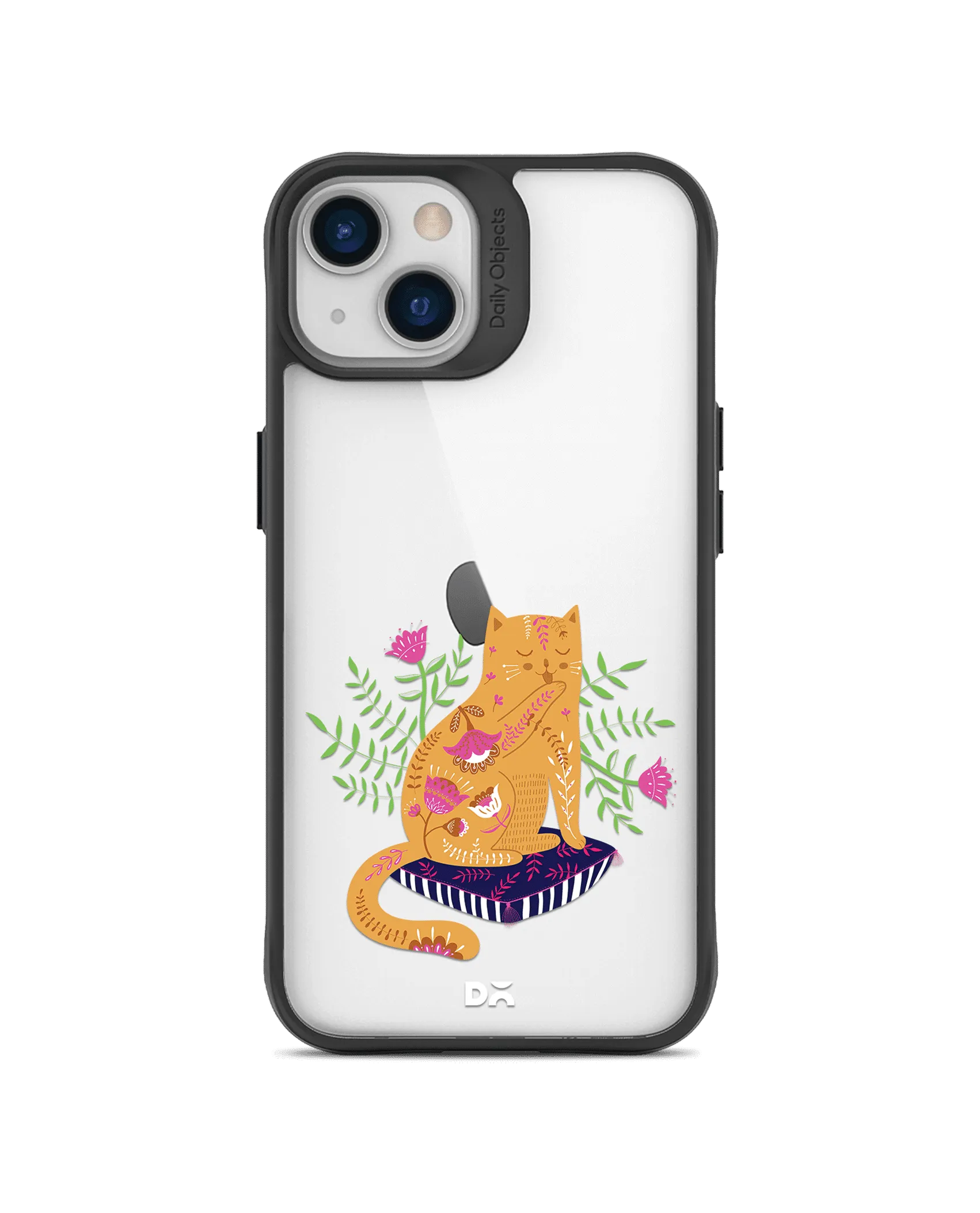 DailyObjects Happy Kitty Black Hybrid Clear Case Cover For iPhone 13 Mini