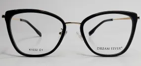 Dream Fever K1032 Black Designer Gold Acetate Fashion Italy Eyeglasses