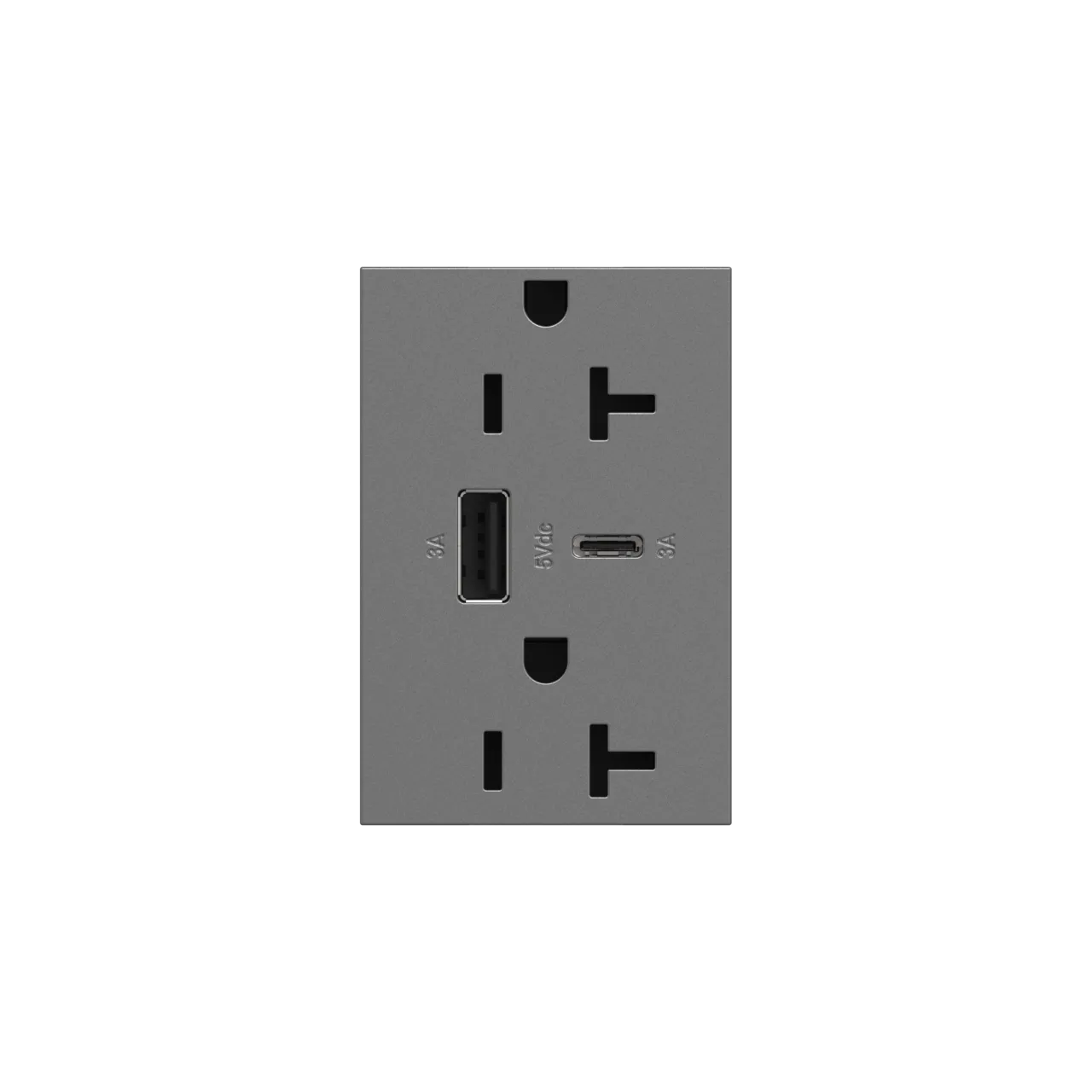 Dual-USB, 20A, Tamper-Resistant, A/C USB Hybrid Outlet, Magnesium