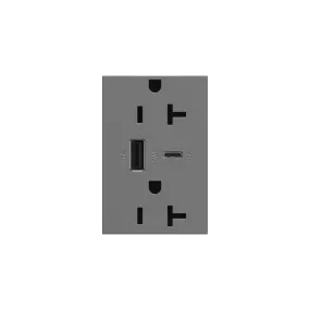 Dual-USB, 20A, Tamper-Resistant, A/C USB Hybrid Outlet, Magnesium