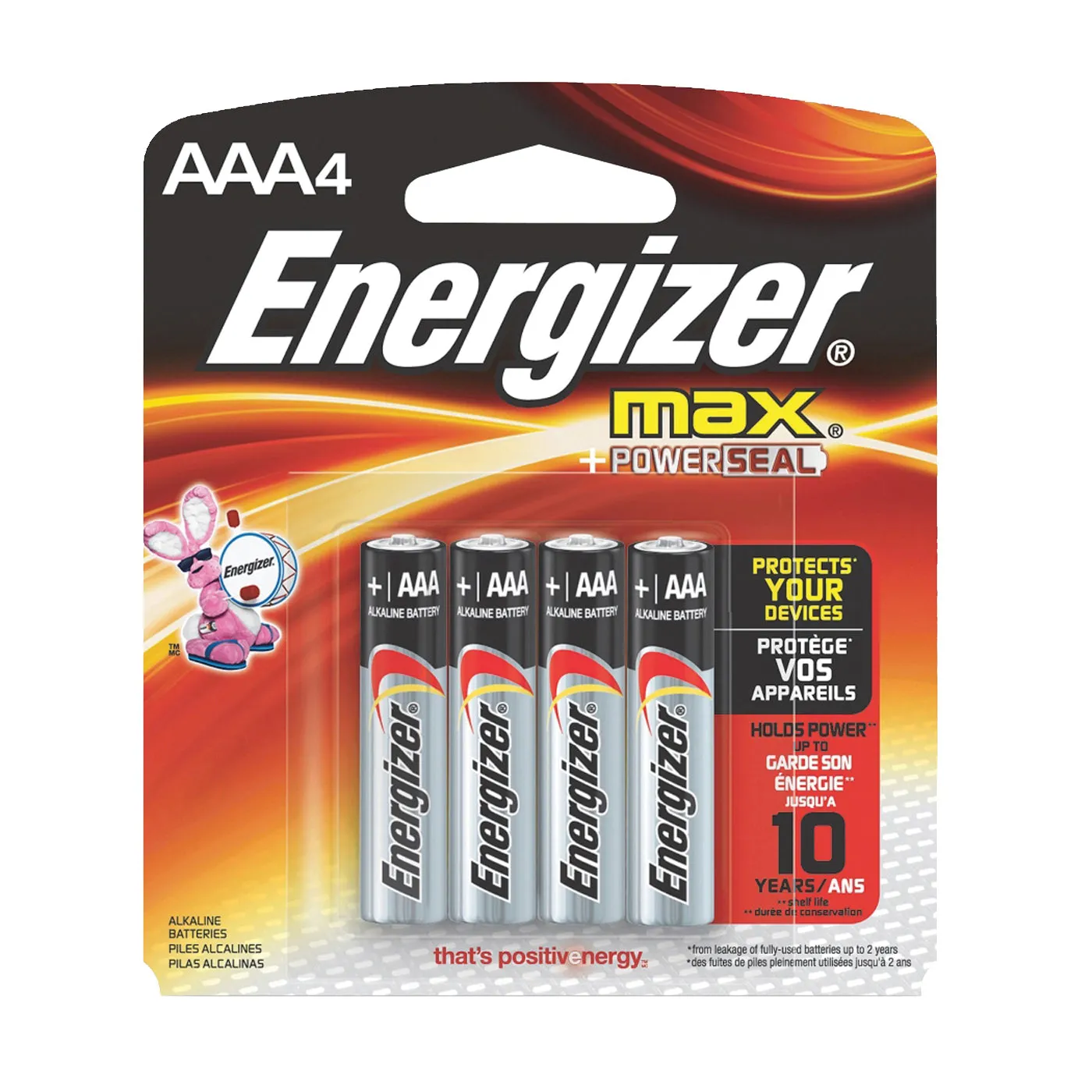 Energizer E92BP-4 Battery, 1.5 V Battery, 1250 mAh, AAA Battery, Alkaline, Manganese Dioxide, Zinc