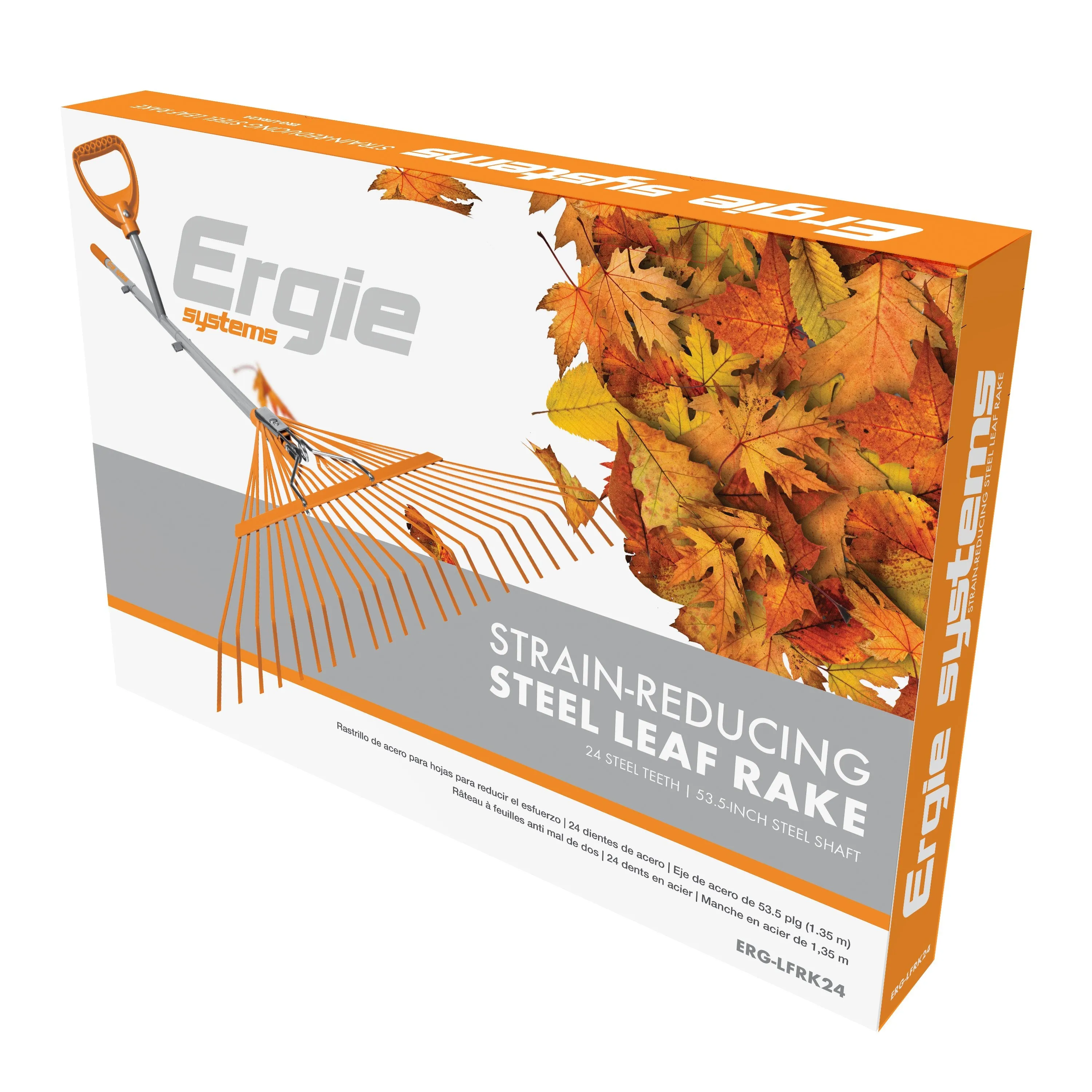 Ergie Systems ERG-LFRK24 Steel Shaft Strain Reducing Steel Leaf Rake | 54-Inch Shaft | 24 Tines