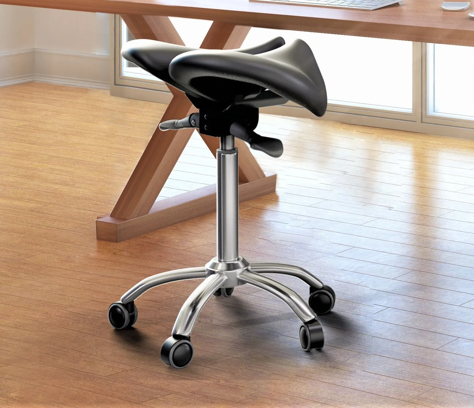 Ergonomic Adjustable Rolling Active Chair, Saddle Seat and Angle  Adjustment, Black (E4008)