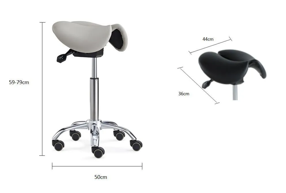 Ergonomic Adjustable Rolling Active Chair, Saddle Seat and Angle  Adjustment, Black (E4008)