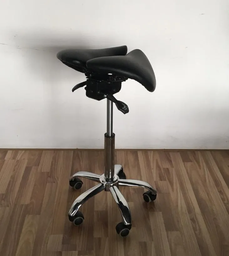 Ergonomic Adjustable Rolling Active Chair, Saddle Seat and Angle  Adjustment, Black (E4008)