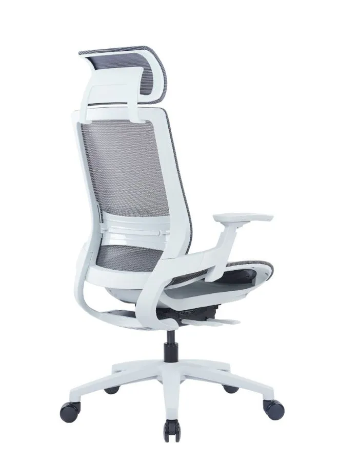 Ergonomic Grey Mesh Office Chair with Adjustable Armrests and Four-Position Lock Mechanism for Home or Office