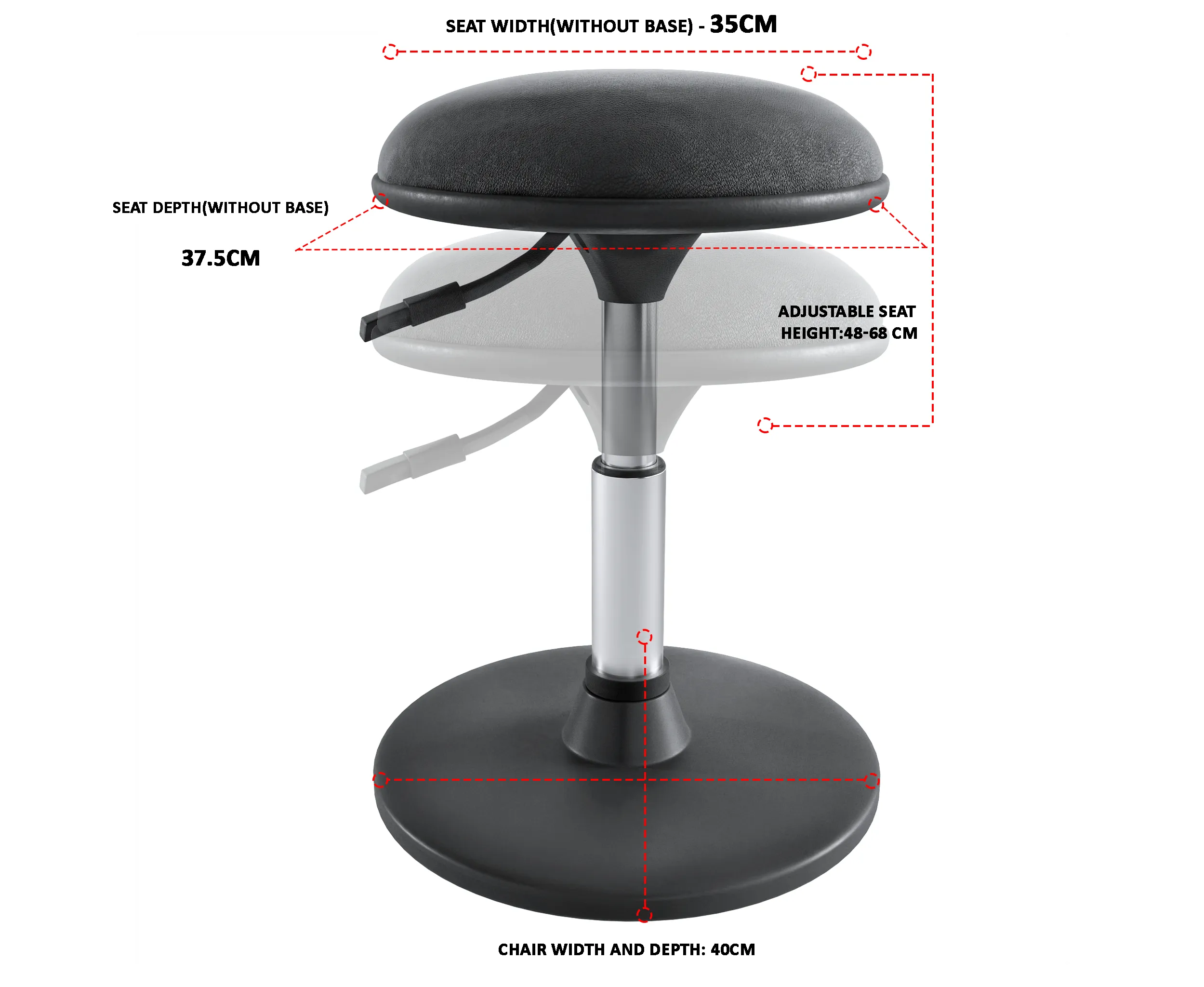 Ergonomic Height Adjustable Round Stool with Comfortable Seat, Work Stool Home Office Stool, Black (R804)