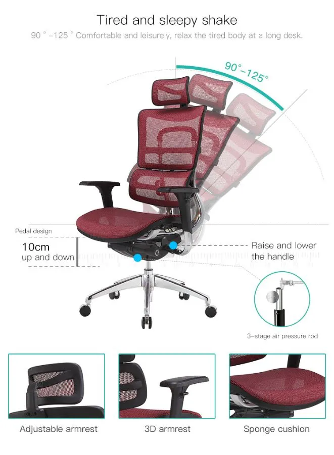 Ergonomic High Back Office Chair with Adjustable Height, Headrest and Armrest for Office Executives and Home Use