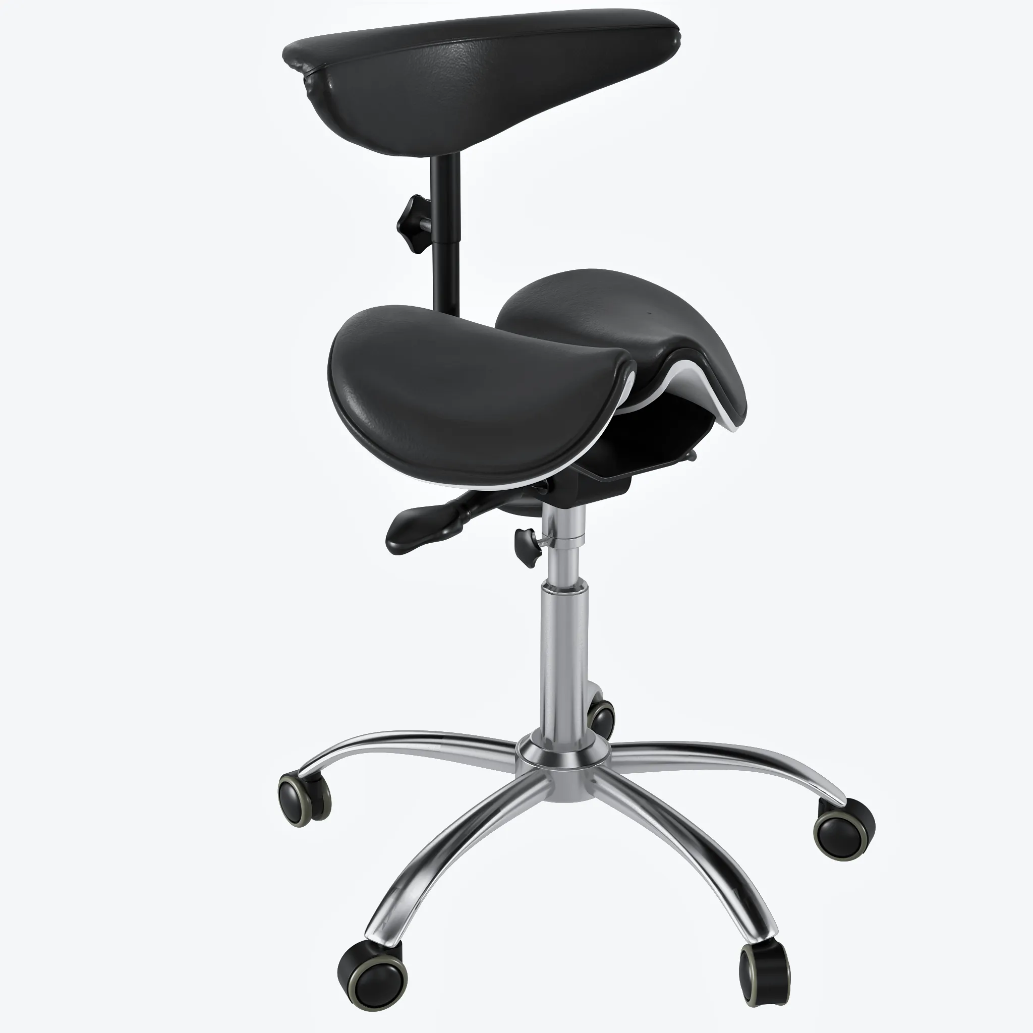 Ergonomic Saddle Stool with Back Support, Saddle Seat and Angle Adjustment, Black (R801)