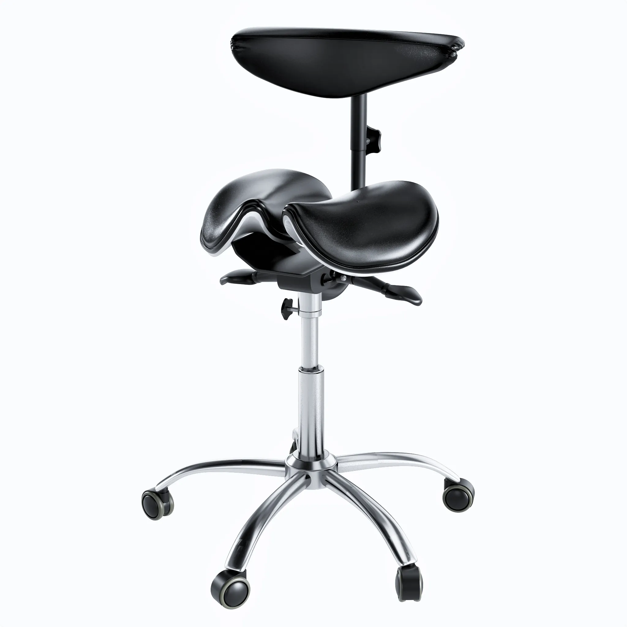 Ergonomic Saddle Stool with Back Support, Saddle Seat and Angle Adjustment, Black (R801)