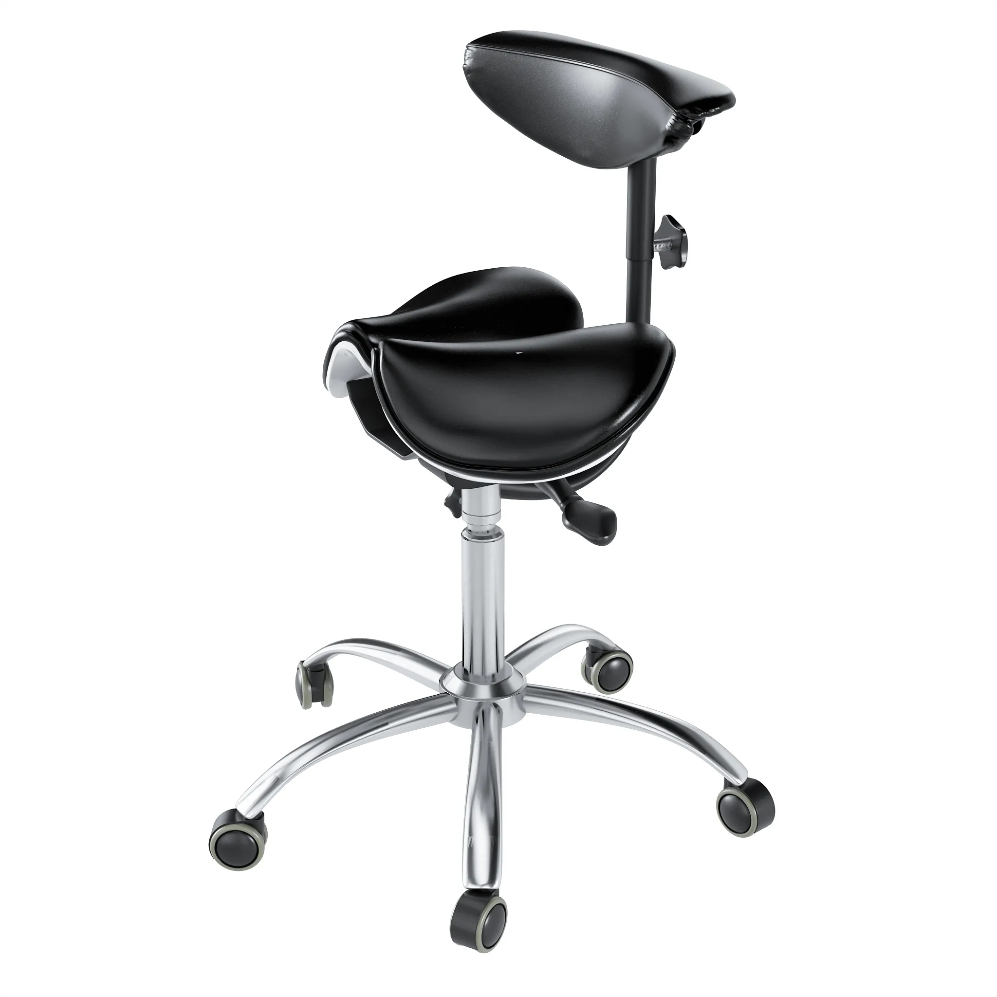 Ergonomic Saddle Stool with Back Support, Saddle Seat and Angle Adjustment, Black (R801)