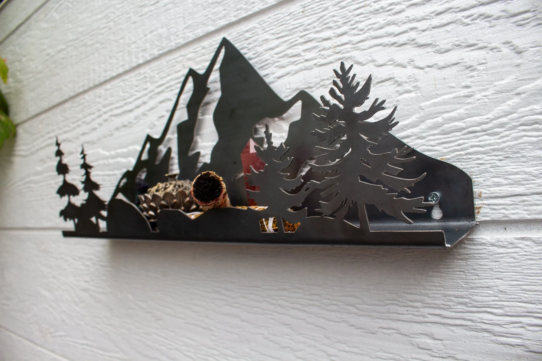 Floating Metal Mountain and Trees Shelf - 3D Floating Shelf - Modern Wall Decor - Entryway Storage Shelf - Cool Wall Storage