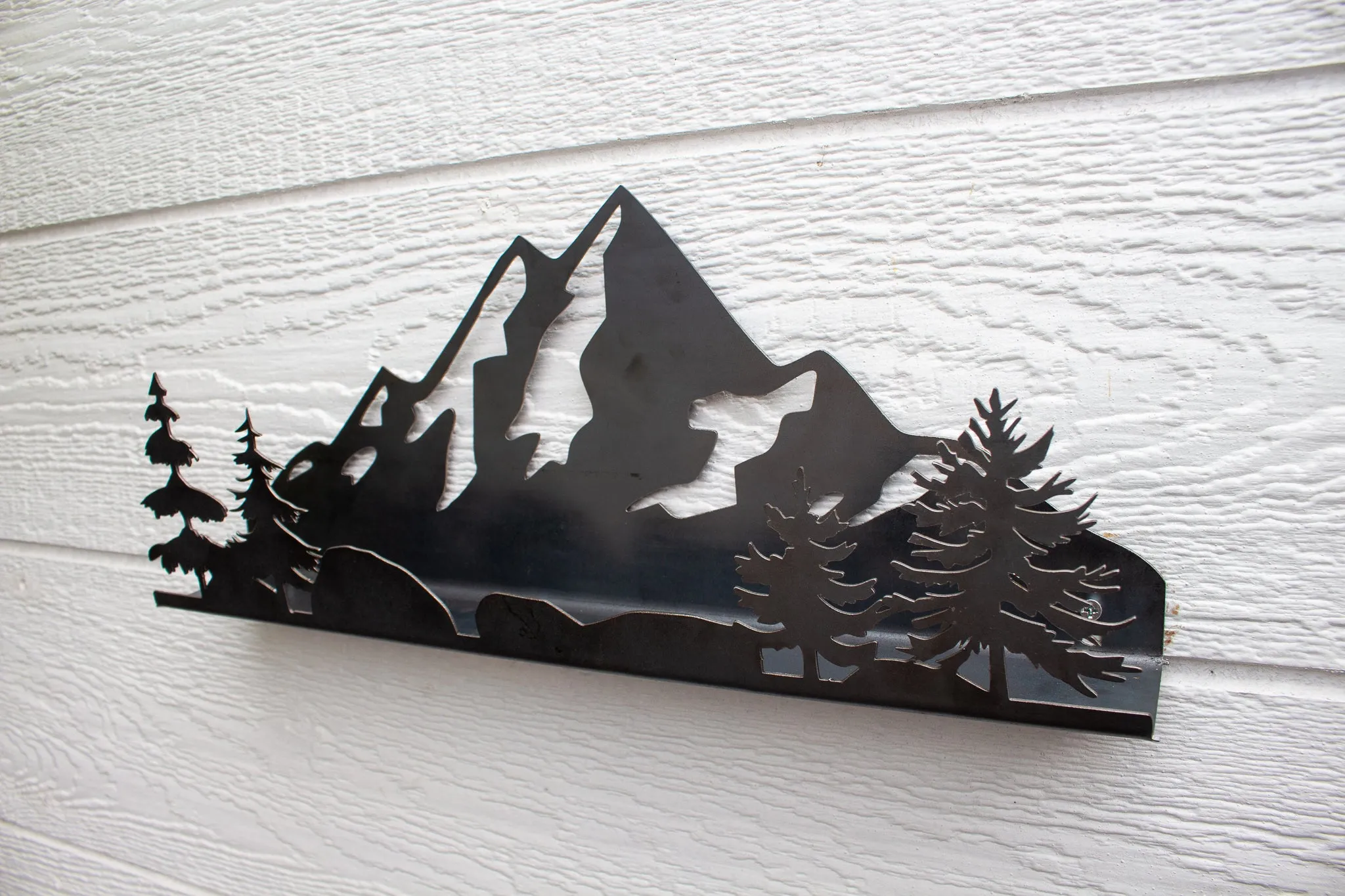 Floating Metal Mountain and Trees Shelf - 3D Floating Shelf - Modern Wall Decor - Entryway Storage Shelf - Cool Wall Storage