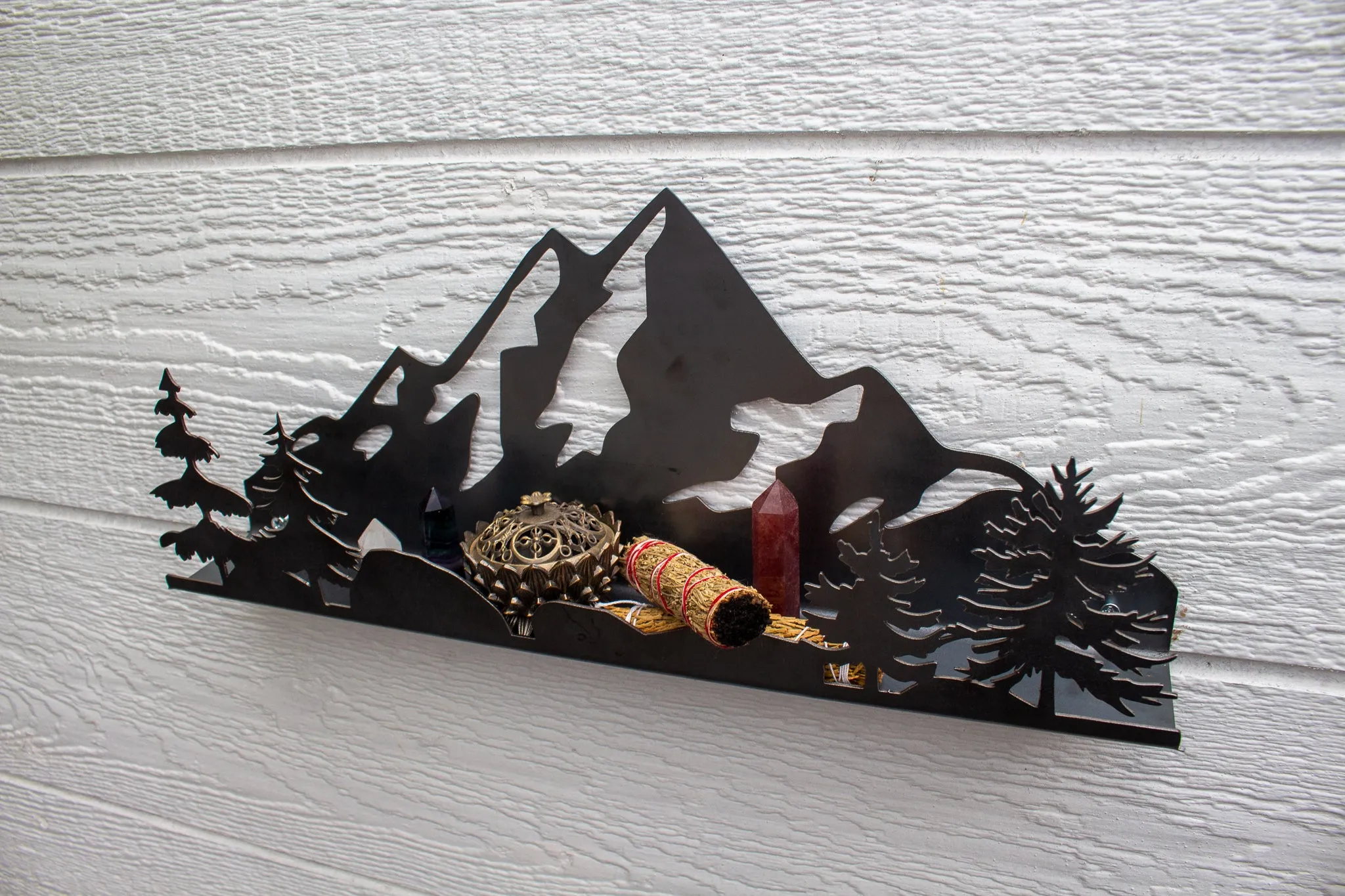 Floating Metal Mountain and Trees Shelf - 3D Floating Shelf - Modern Wall Decor - Entryway Storage Shelf - Cool Wall Storage