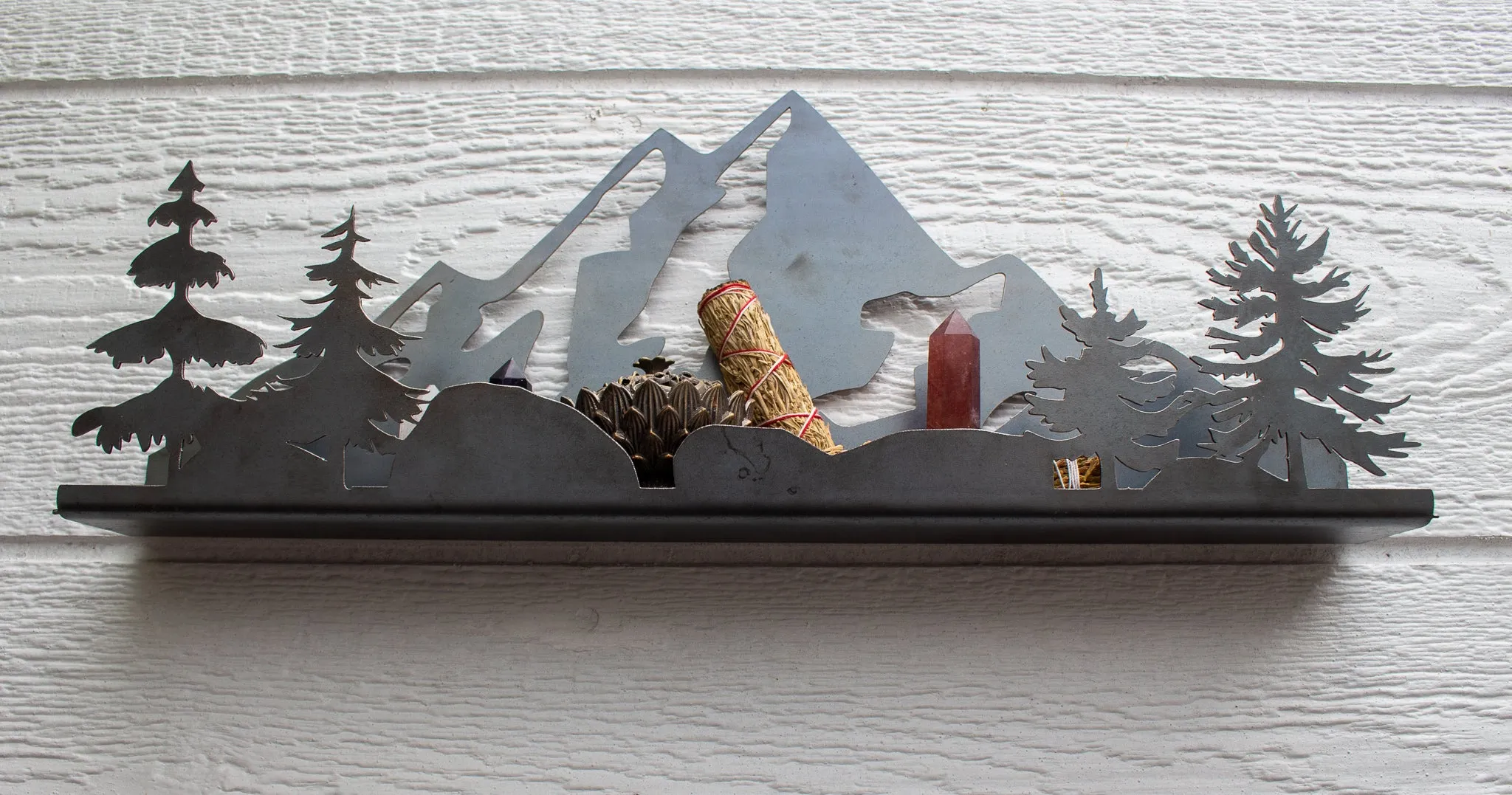 Floating Metal Mountain and Trees Shelf - 3D Floating Shelf - Modern Wall Decor - Entryway Storage Shelf - Cool Wall Storage