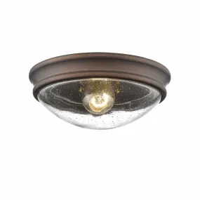 Flush Mount Fixture - Rubbed Bronze - Clear Seeded Glass - 10in. Diameter - E26 Medium Base