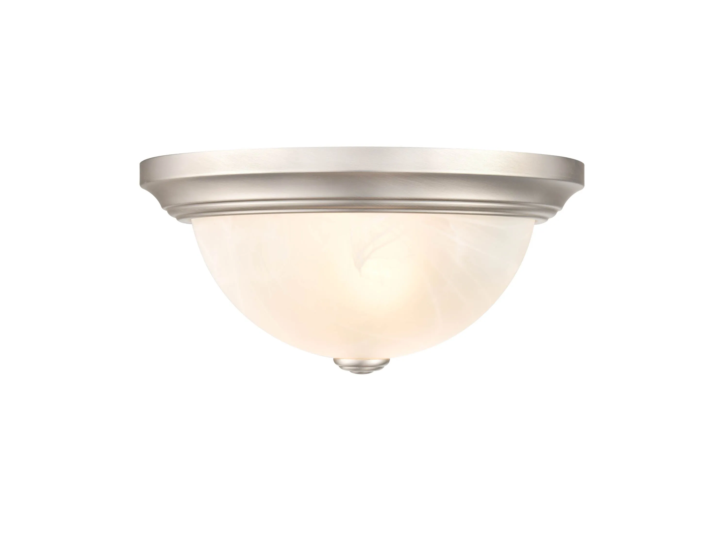 Flush Mount Fixture - Satin Nickel - Faux Alabaster Glass - 11in. Diameter - E26 Medium Base