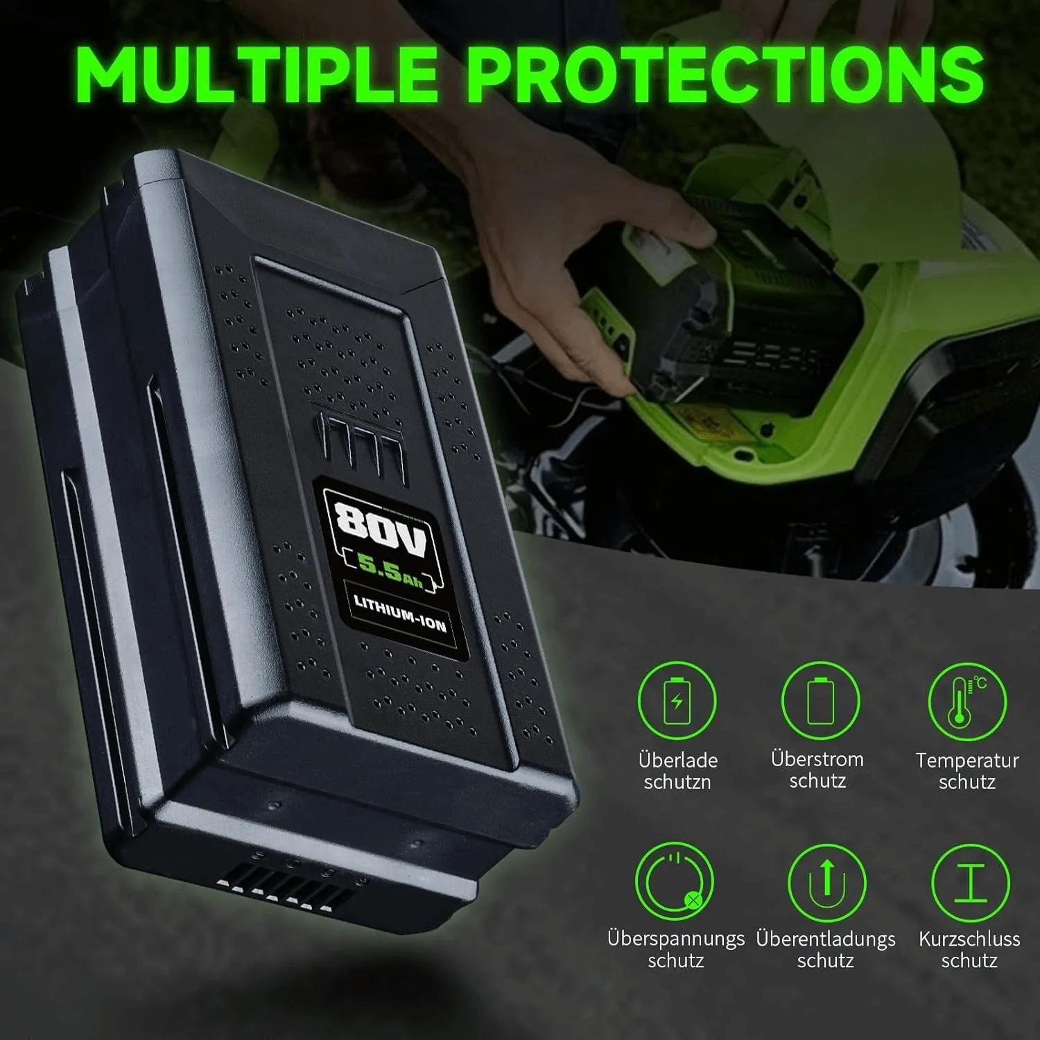 For Greenworks 80V 5.5Ah Battery Max GBA80200 Compatible with Greenworks 80V Cordless Power Tools GCH8040