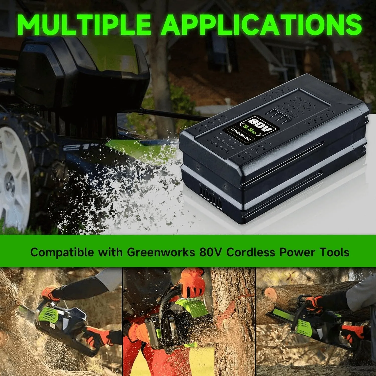 For Greenworks 80V 5.5Ah Battery Max GBA80200 Compatible with Greenworks 80V Cordless Power Tools GCH8040