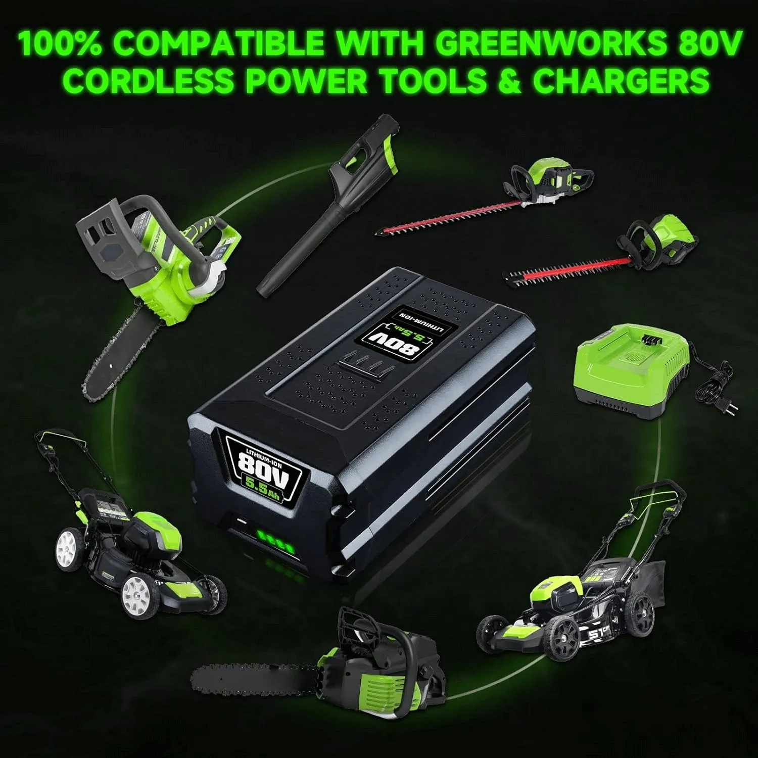 For Greenworks 80V 5.5Ah Battery Max GBA80200 Compatible with Greenworks 80V Cordless Power Tools GCH8040