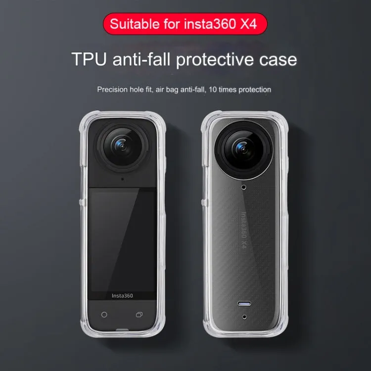 For Insta360 X4 Clear 1.5mm Soft TPU Protective Case With Neck Strap(Clear Black)