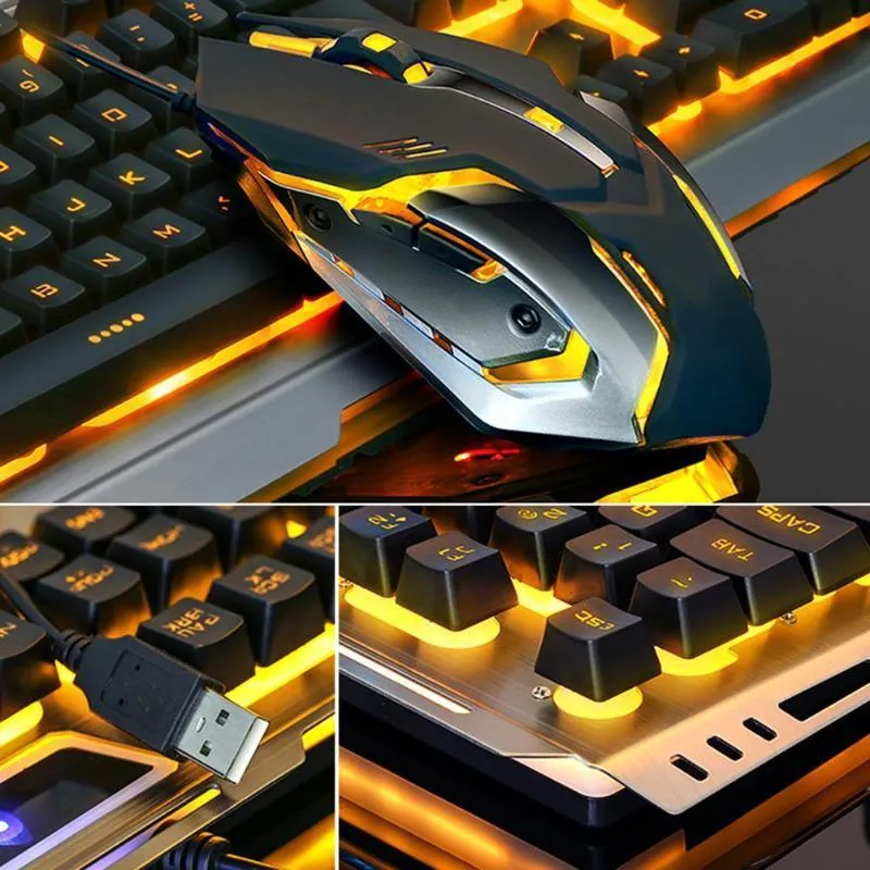 Gold Metal Frame Gaming Keyboard and Mouse set