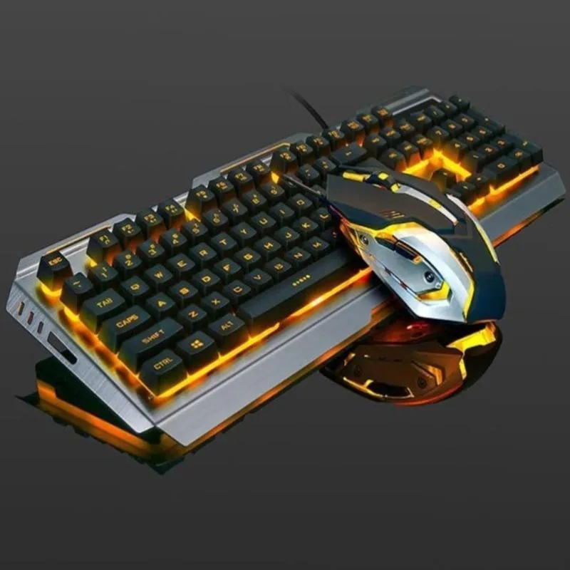 Gold Metal Frame Gaming Keyboard and Mouse set