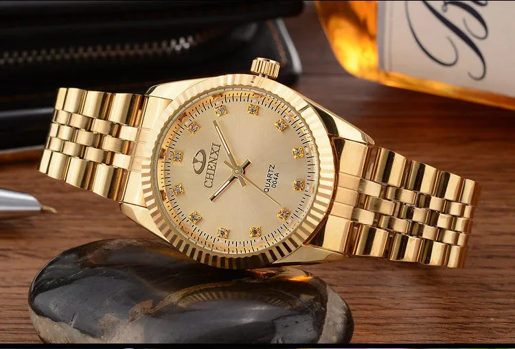 Golden Watch for Businessmen Fashion Luxury Quartz Male Clock Waterproof