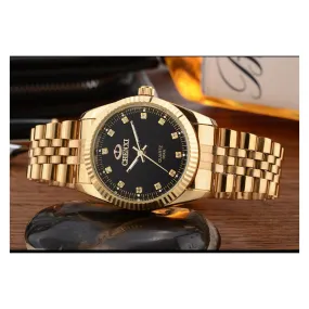 Golden Watch for Businessmen Fashion Luxury Quartz Male Clock Waterproof