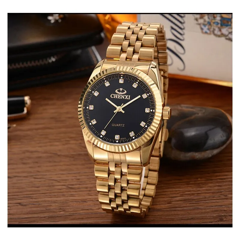 Golden Watch for Businessmen Fashion Luxury Quartz Male Clock Waterproof