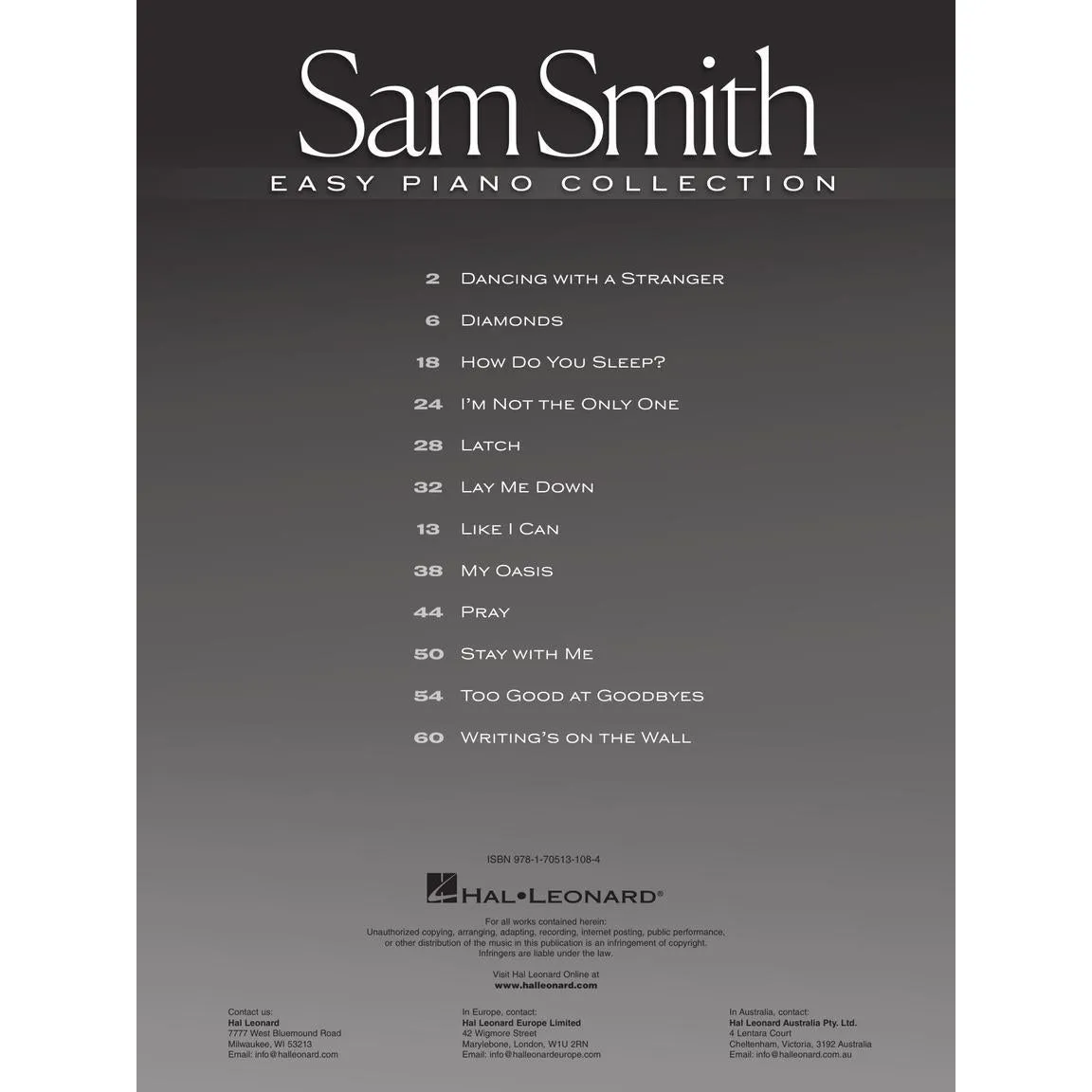 Hal Leonard HL00362605 Sam Smith – Easy Piano Collection