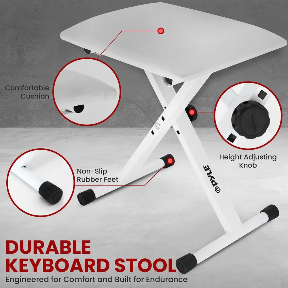 Heavy-Duty Keyboard Accessories - Includes Z Shape Keyboard Stand, Headset, Keyboard Stool, Microphone Stand, And Sustain Pedal (White)