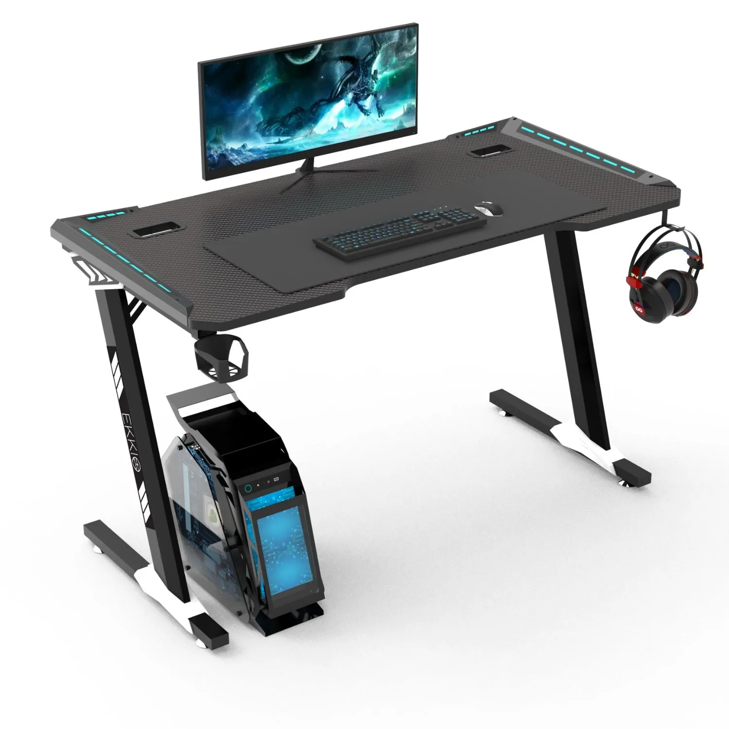 Large RGB Gaming Desk w/Carbon Fiber Surface, 120cm - EKKIO