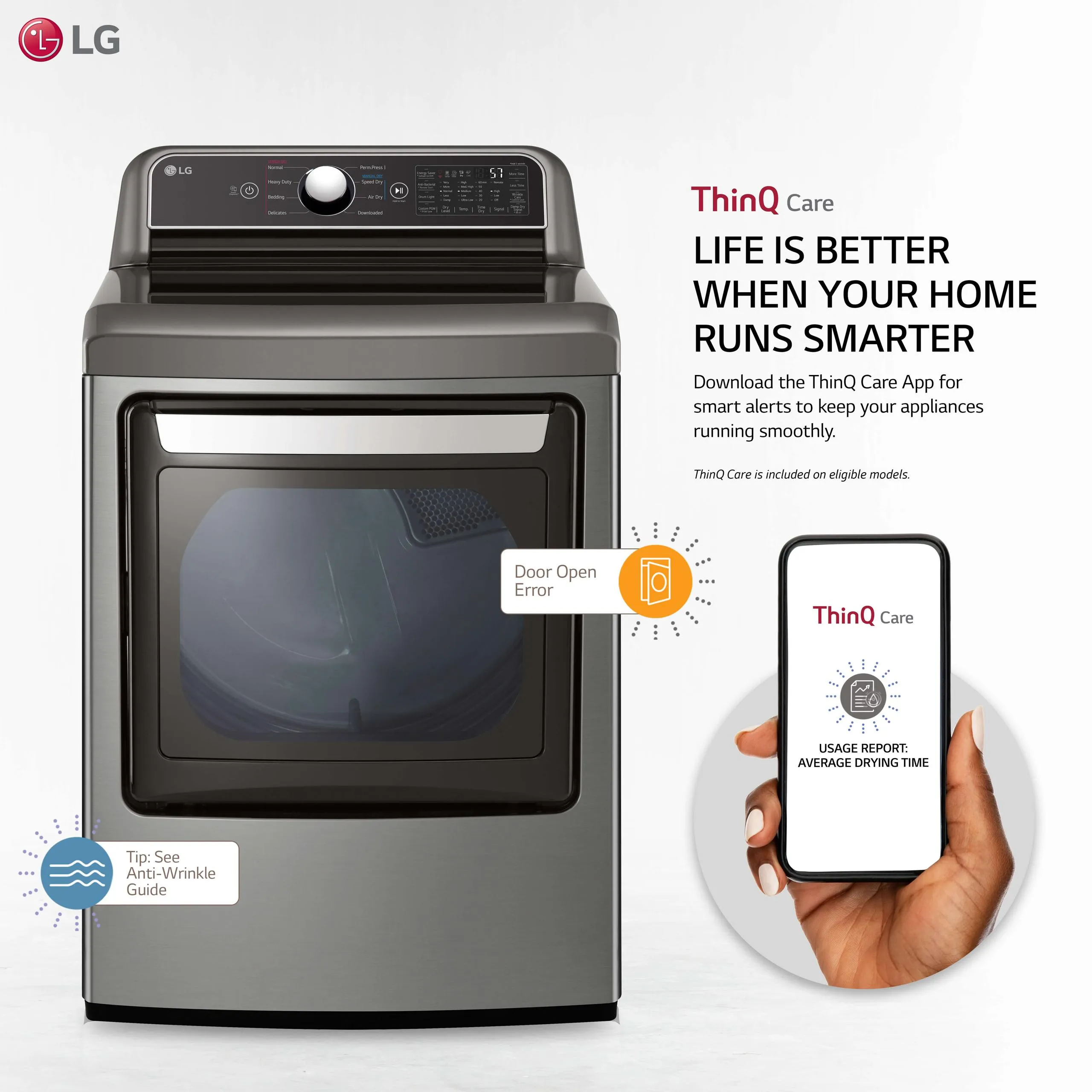 Lg 7.3 cu. ft. Ultra Large Capacity Smart wi-fi Enabled Rear Control Gas Dryer with EasyLoad™ Door