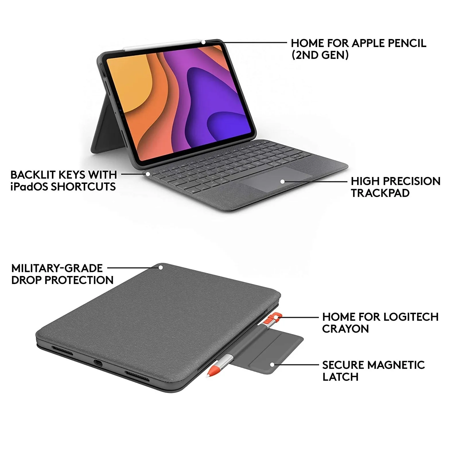 Logitech Folio Touch Backlit Keyboard Case with Trackpad for iPad Air (4th gen) - Oxford Grey