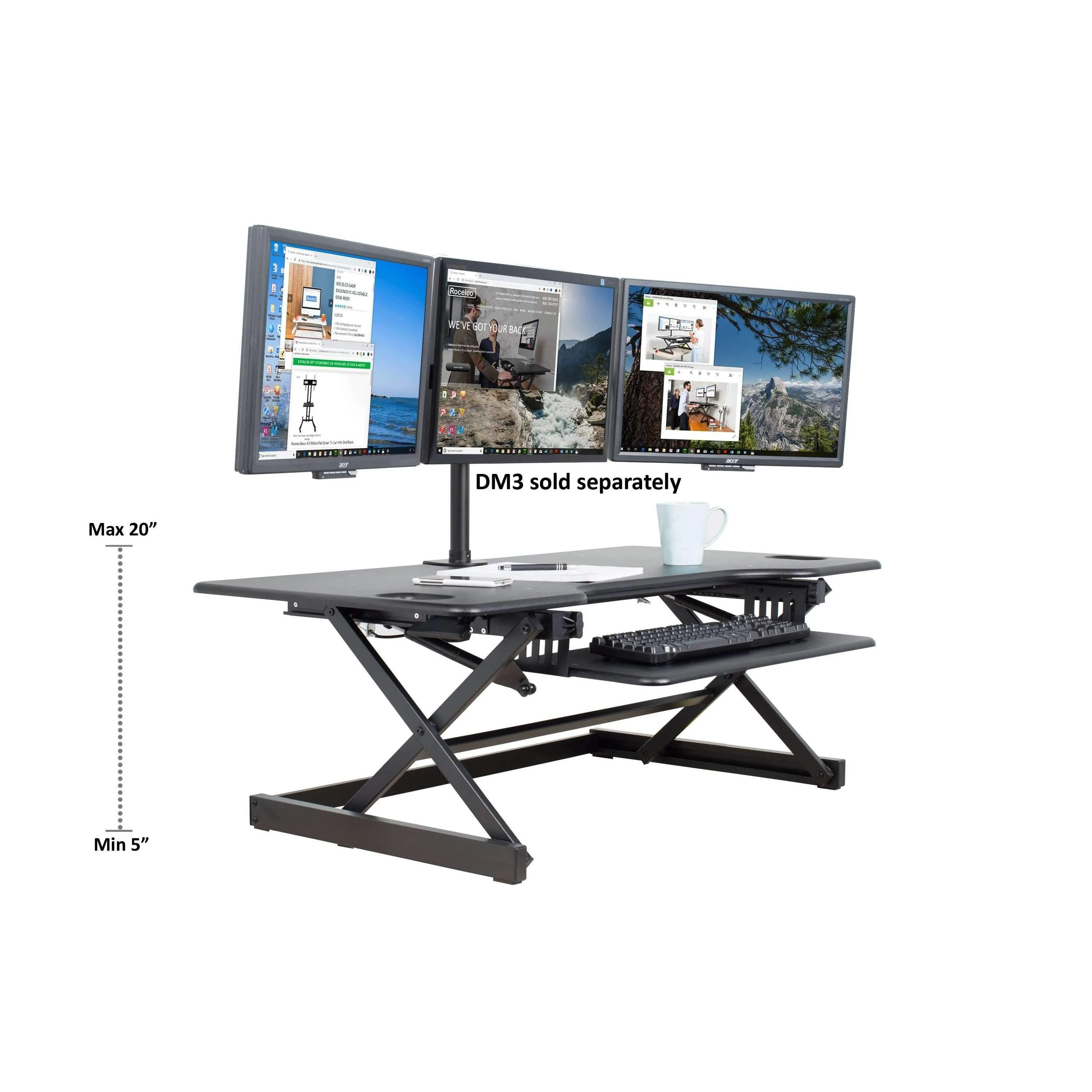 Lorell/Rocelco 46” Large Height-Adjustable Standing Desk Converter w/ Anti Fatigue Mat BUNDLE, R DADRB-46-MAFM, Black