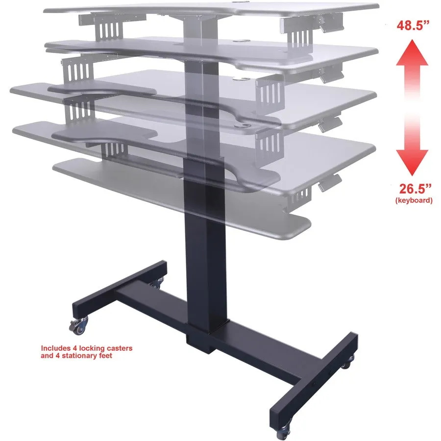 Lorell/Rocelco R MSD-40 Black 40” Height-Adjustable Mobile Standing Desk | Dual Monitor Keyboard Tray Gas Spring Assist R MSD-40