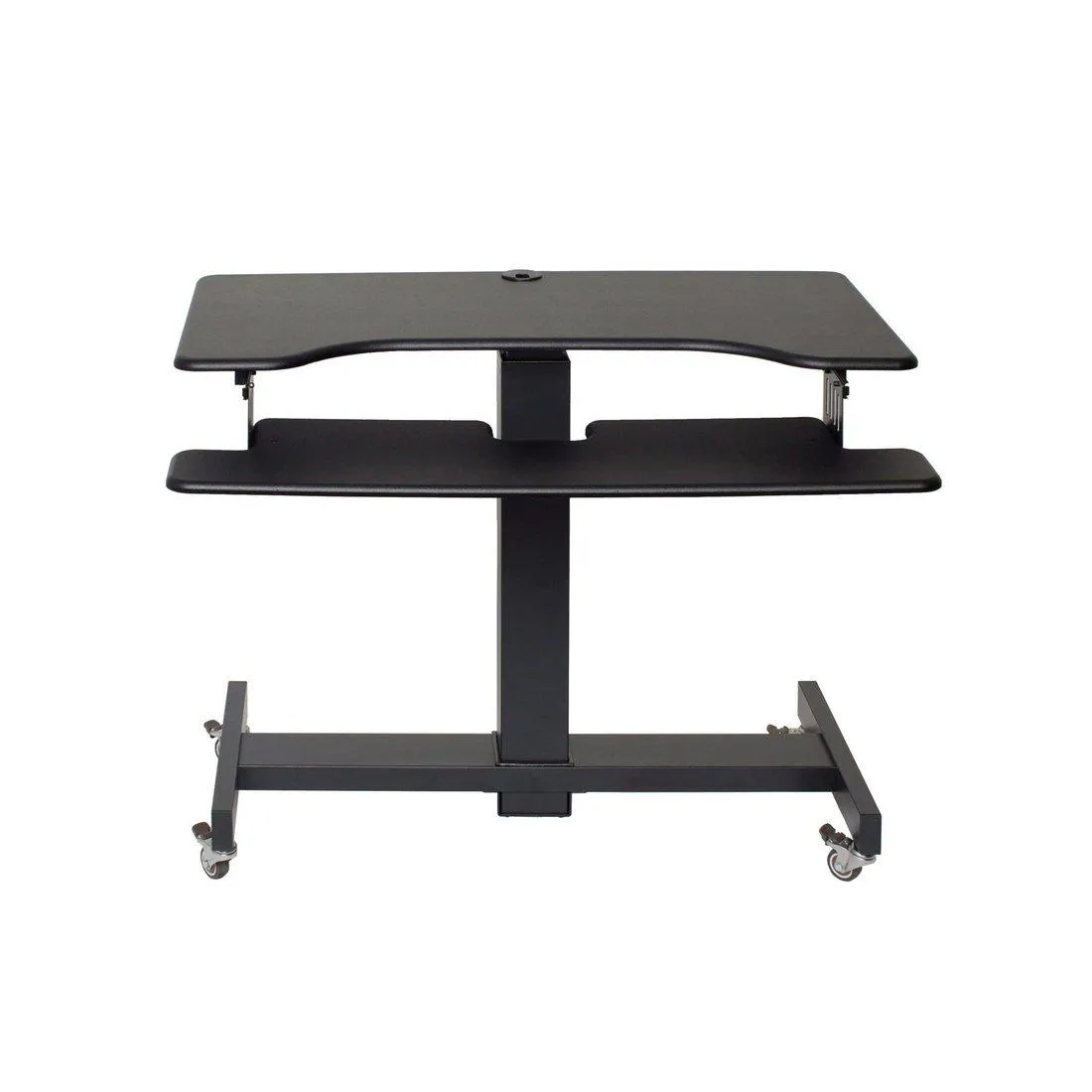 Lorell/Rocelco R MSD-40 Black 40” Height-Adjustable Mobile Standing Desk | Dual Monitor Keyboard Tray Gas Spring Assist R MSD-40