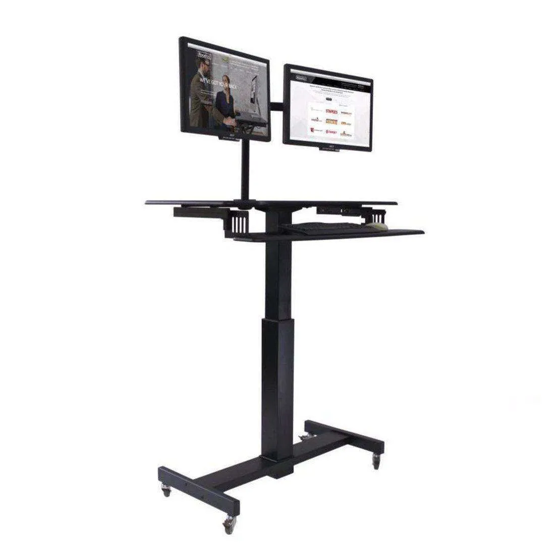 Lorell/Rocelco R MSD-40 Black 40” Height-Adjustable Mobile Standing Desk | Dual Monitor Keyboard Tray Gas Spring Assist R MSD-40