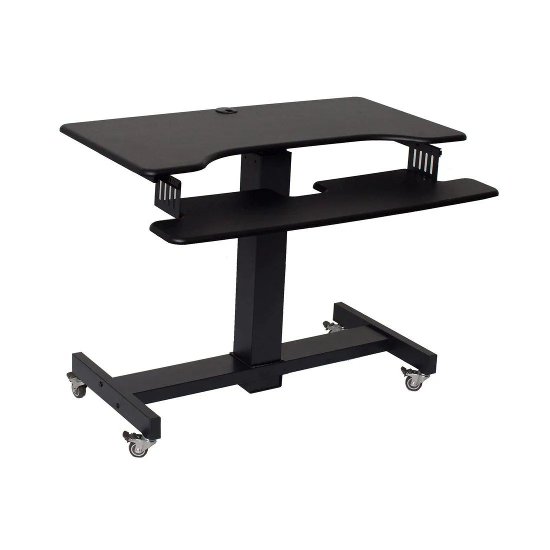 Lorell/Rocelco R MSD-40 Black 40” Height-Adjustable Mobile Standing Desk | Dual Monitor Keyboard Tray Gas Spring Assist R MSD-40