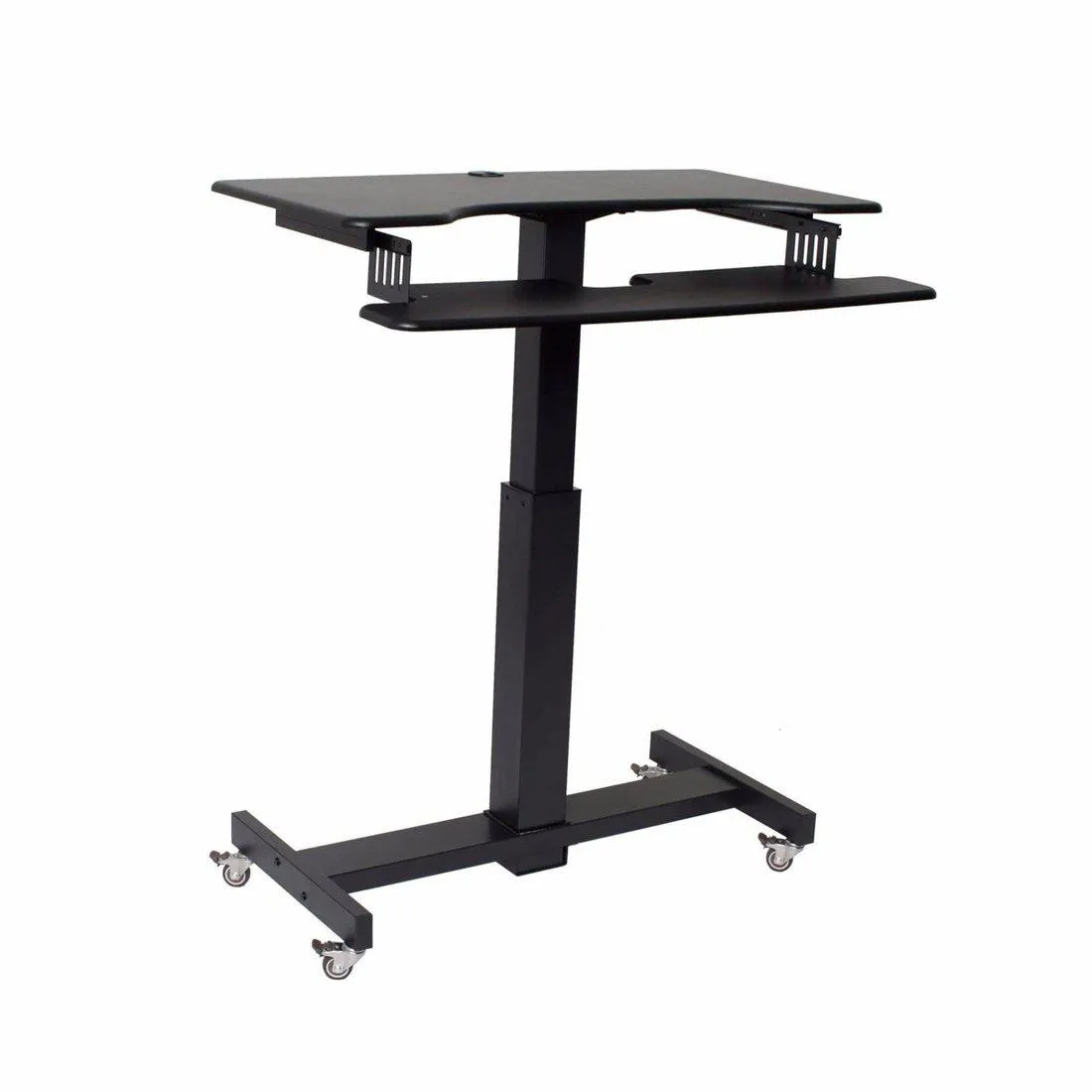 Lorell/Rocelco R MSD-40 Black 40” Height-Adjustable Mobile Standing Desk | Dual Monitor Keyboard Tray Gas Spring Assist R MSD-40