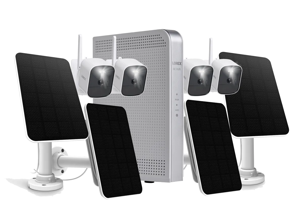 Lorex 4K 1TB Wi-Fi HaLow NVR System with Four Outdoor Battery Security Cameras and Solar Panels