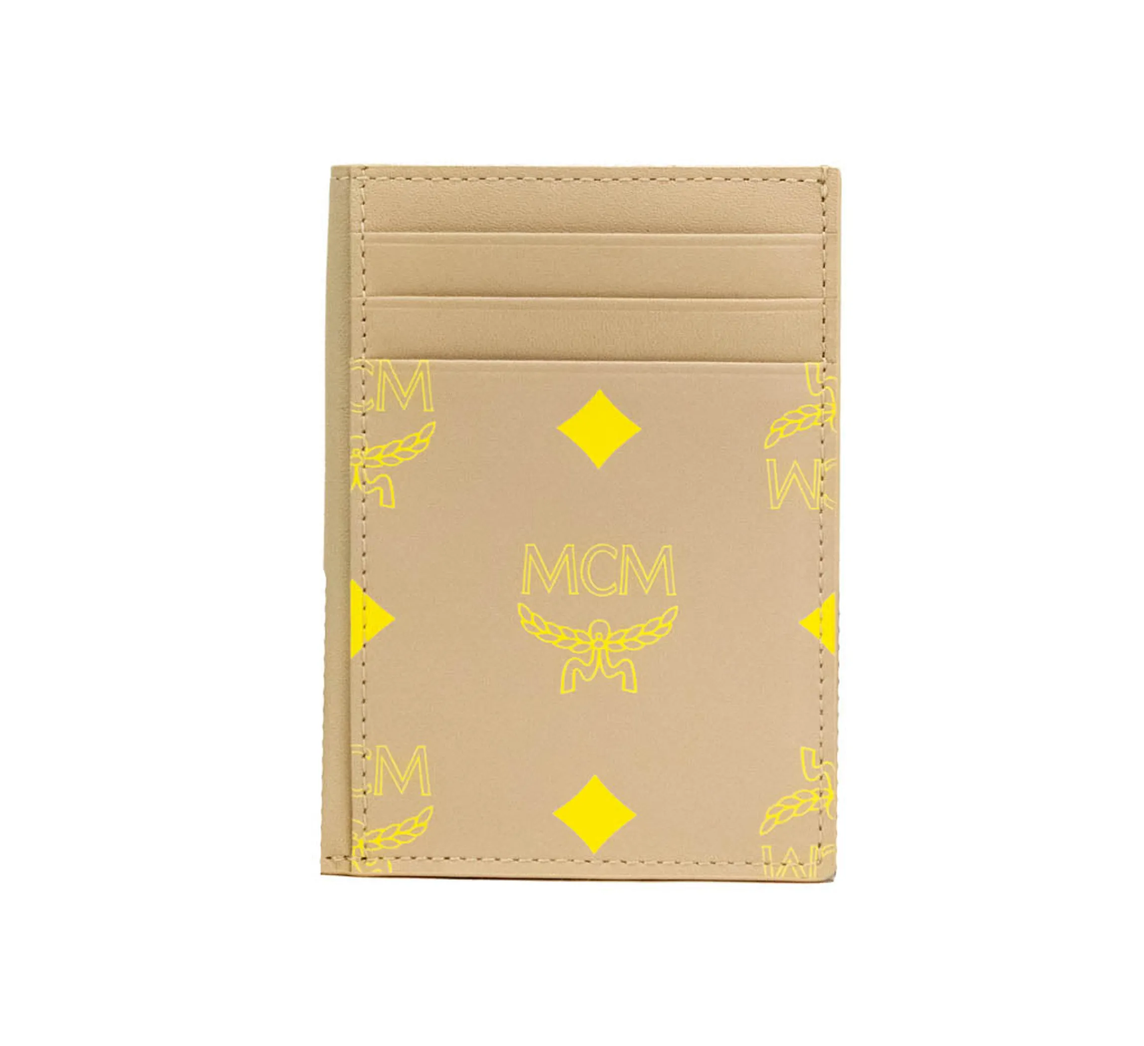 MCM Color Splash Croissant Beige Visetos Monogram Card Case