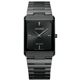 Mens Stiletto Eco-Drive Black Ion-Plated Square Watch Black Dial