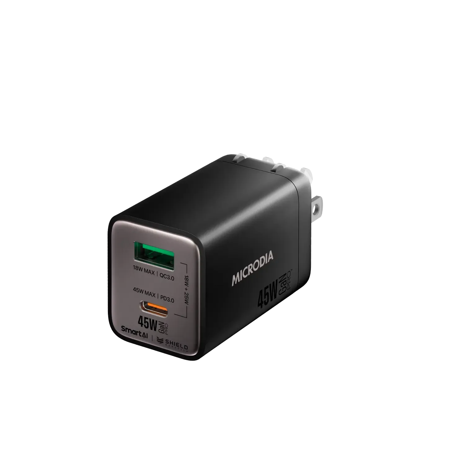 MICRODIA SMARTCube™ Nano 45W GaN Pro Wall Charger, Dual-Port, USB-C PD3.0   USB-A QC3.0