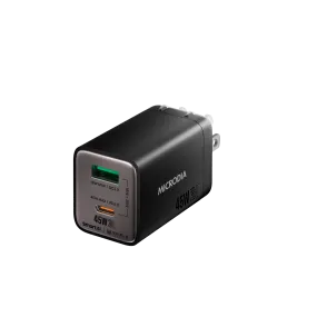 MICRODIA SMARTCube™ Nano 45W GaN Pro Wall Charger, Dual-Port, USB-C PD3.0   USB-A QC3.0