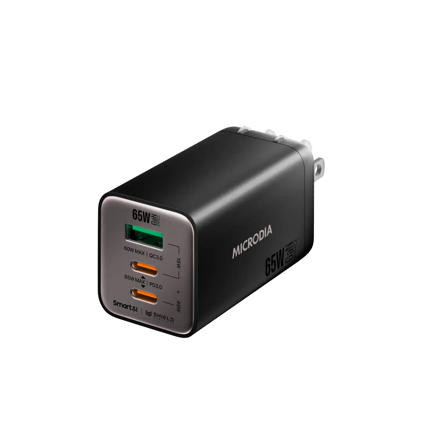 MICRODIA SMARTCube™ Nano 65W GaN Pro Wall Charger, 3-Port, USB-C PD3.0   USB-A QC3.0