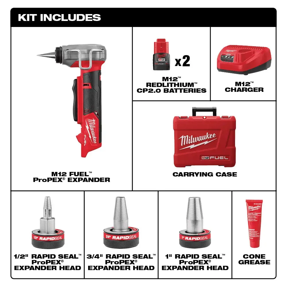 Milwaukee M12 FUEL ProPEX‚® Expander Kit with 1/2"-1" RAPID SEAL ProPEX‚® Expander Heads