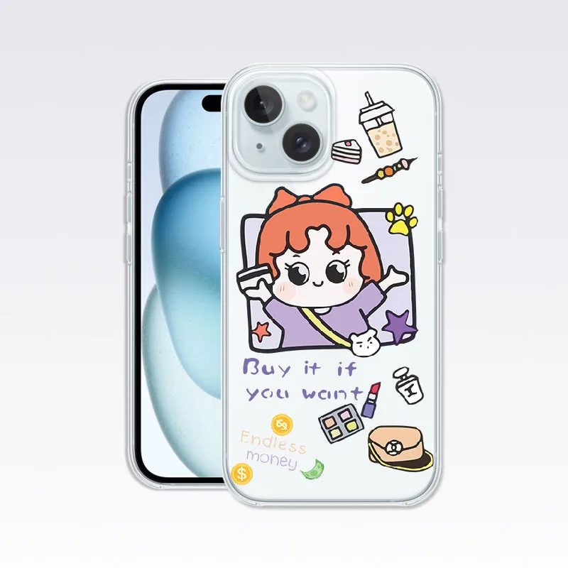 Money Cartoon Cute-Liitle Girl Clear Silicon Cover