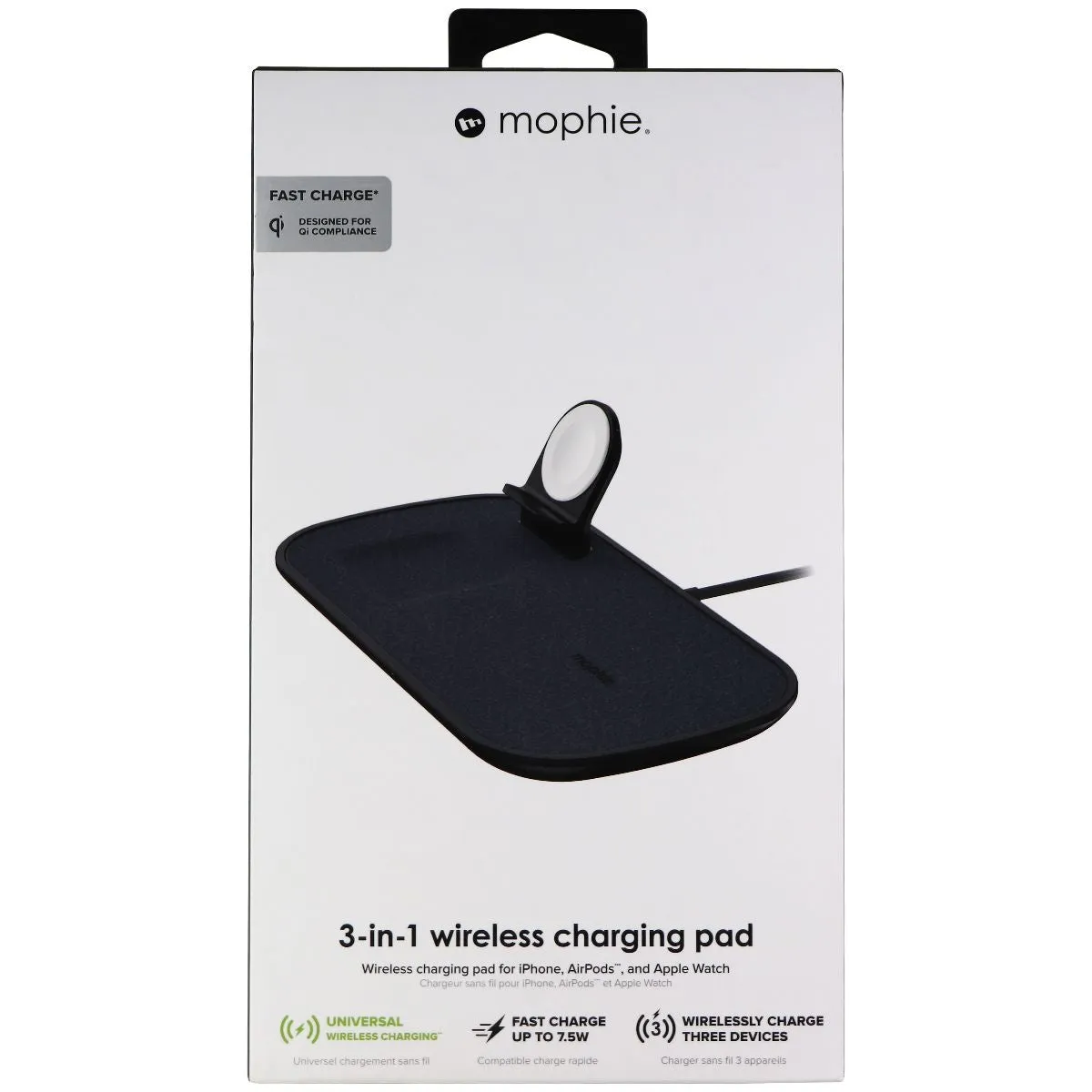 Mophie 3 in 1 Wireless Qi 7.5W Charge Pad for Apple iPhone/AirPods/Watch - Black